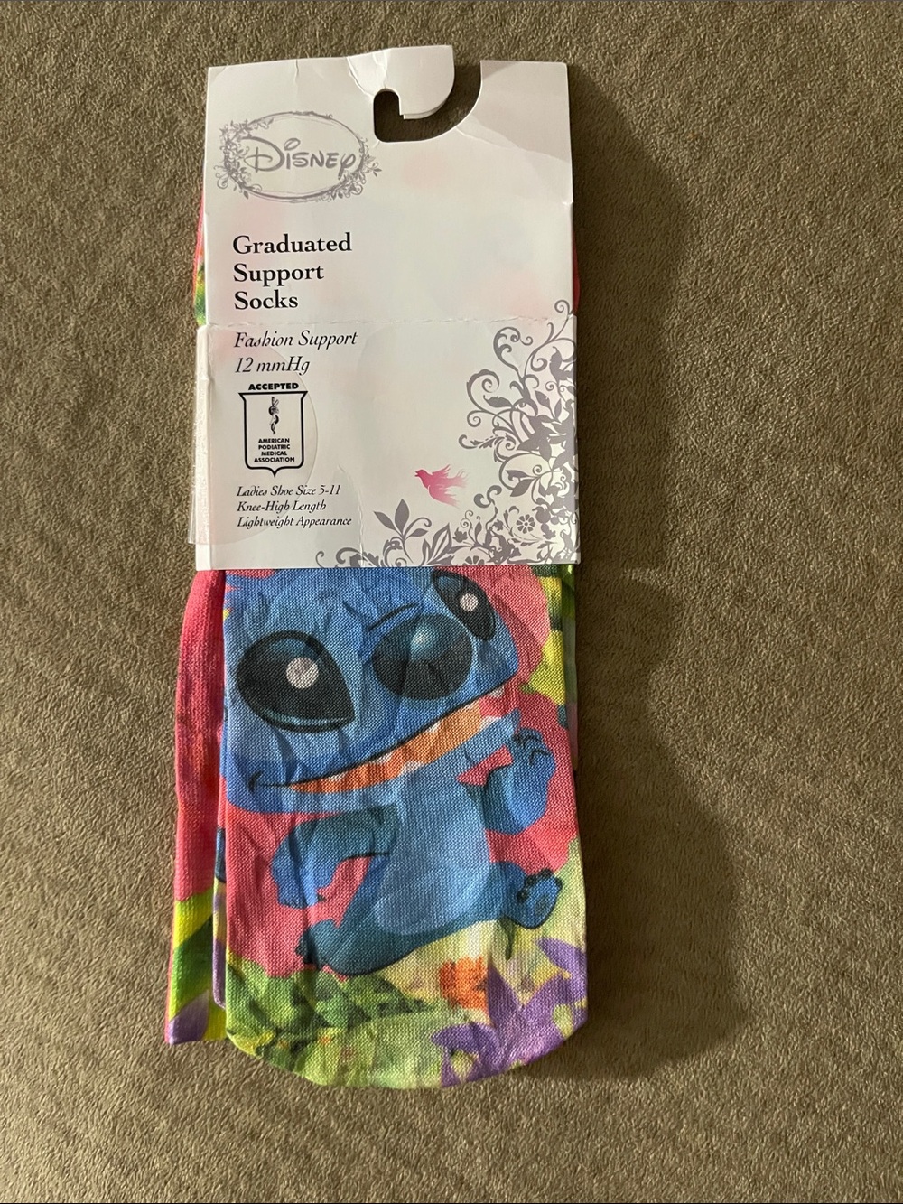 Disney + Cherokee Stich Graduated Support Socks NWT